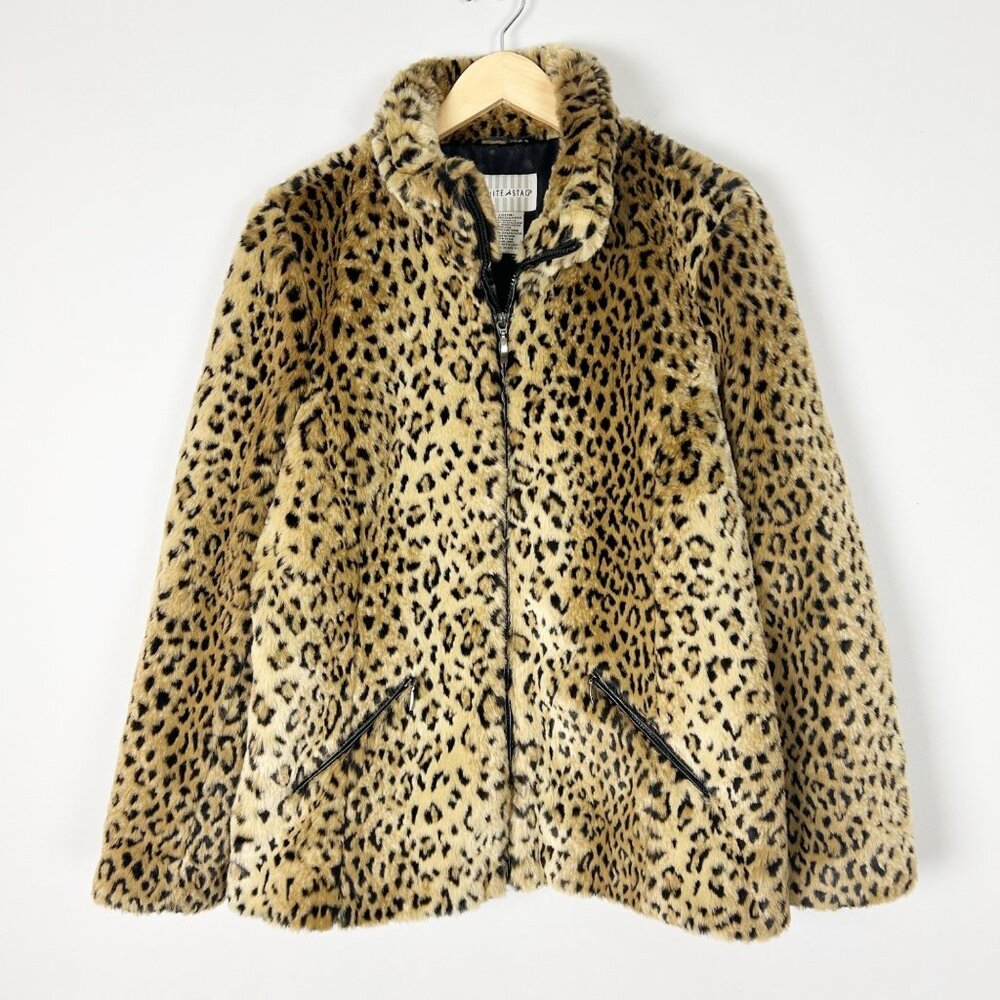 Vtg Luxe Leopard Print Faux Fur Coat Jacket Warm Winter Chic Size Large 12-14 - Picture 2 of 5